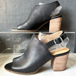 Lucky Brand Obelia Sandal Black Leather Slingback Block Heel - Women's Size 7